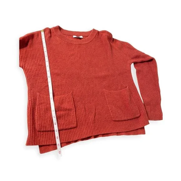 Madewell Orange Ribbed Sweater With Patch Pockets SZ S - Picture 2 of 7